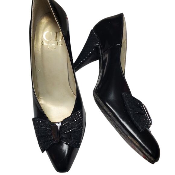 Vintage Christian Dior Black Pumps Bow Detail - Size 5 - Picture 2 of 8